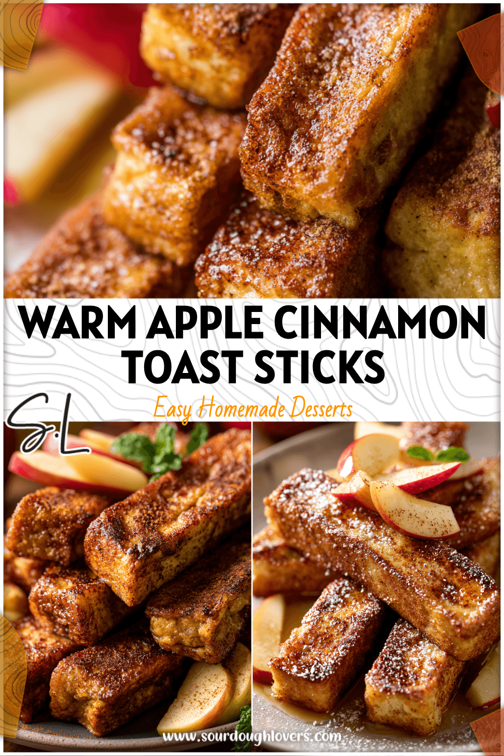 Plate of Apple Cinnamon French Toast Sticks garnished with apple slices and cinnamon for a cozy Sweet Breakfast Toast look